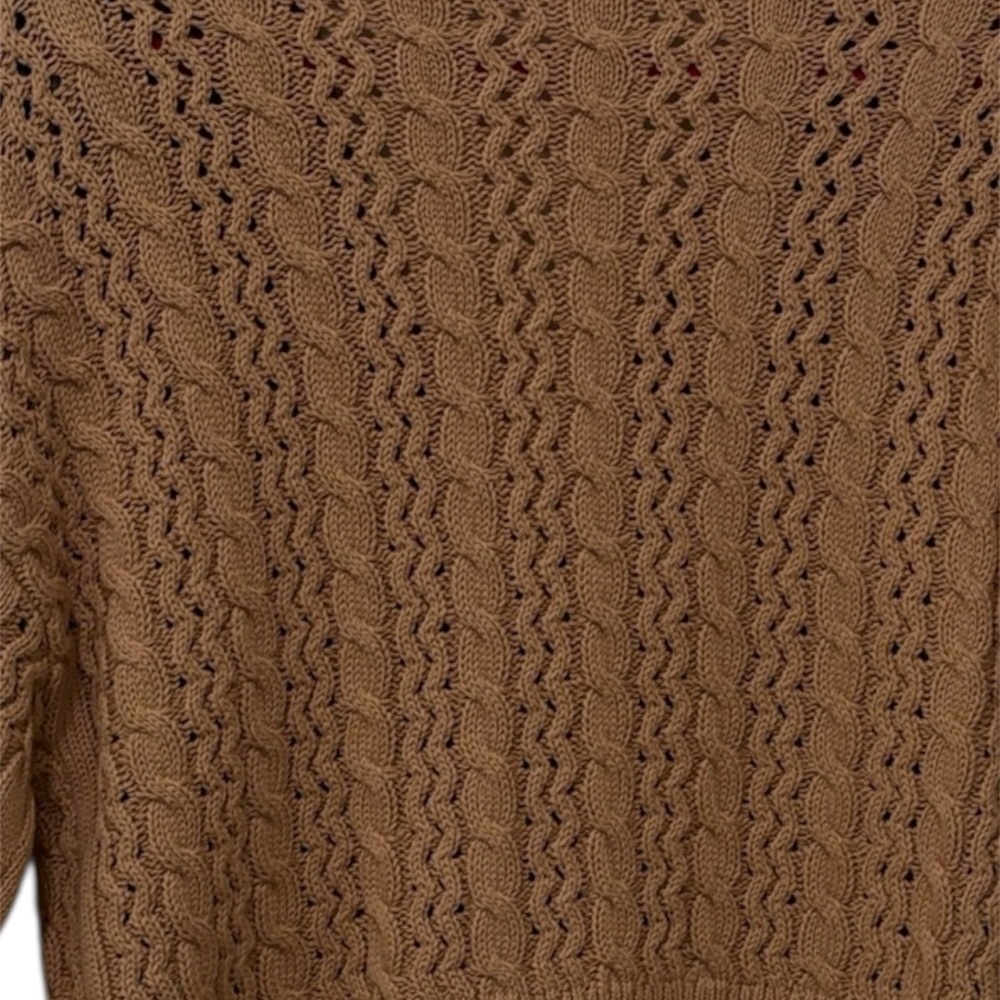 Women's Tan Cable Knit Cardigan Sweater - Picture 2 of 5
